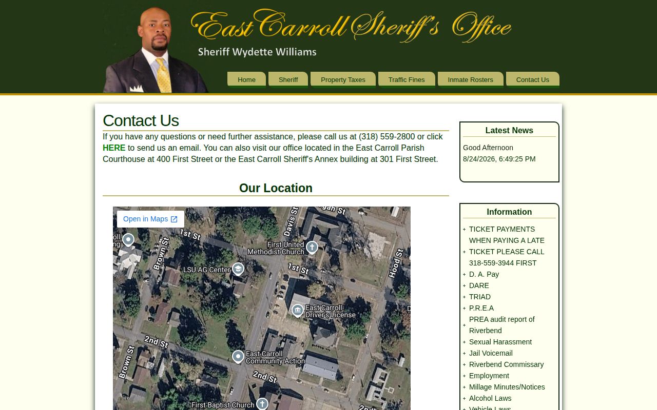 East Carroll Parish Sheriff contact information for booking records