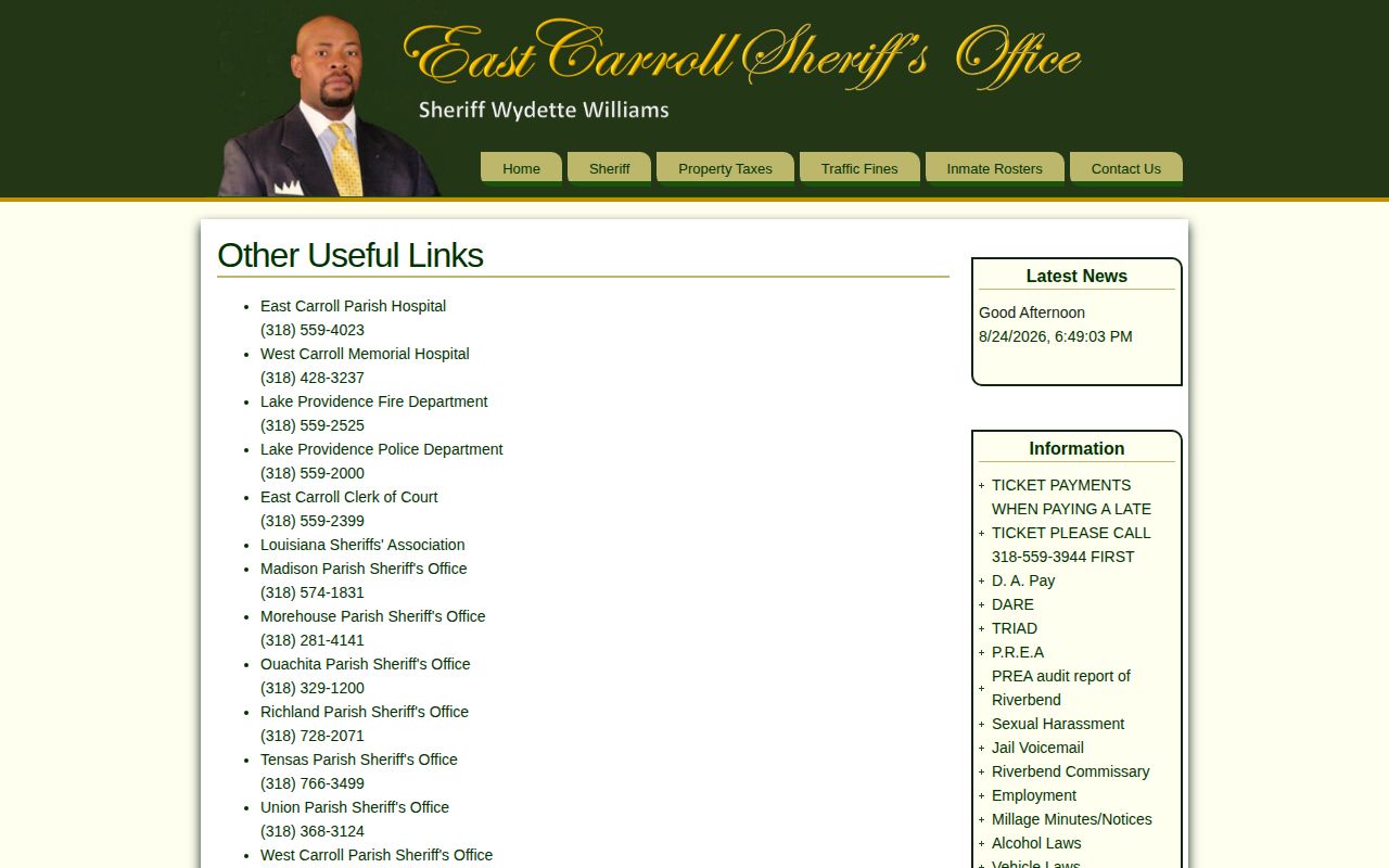 Lake Providence official agency links for arrest and booking record routing