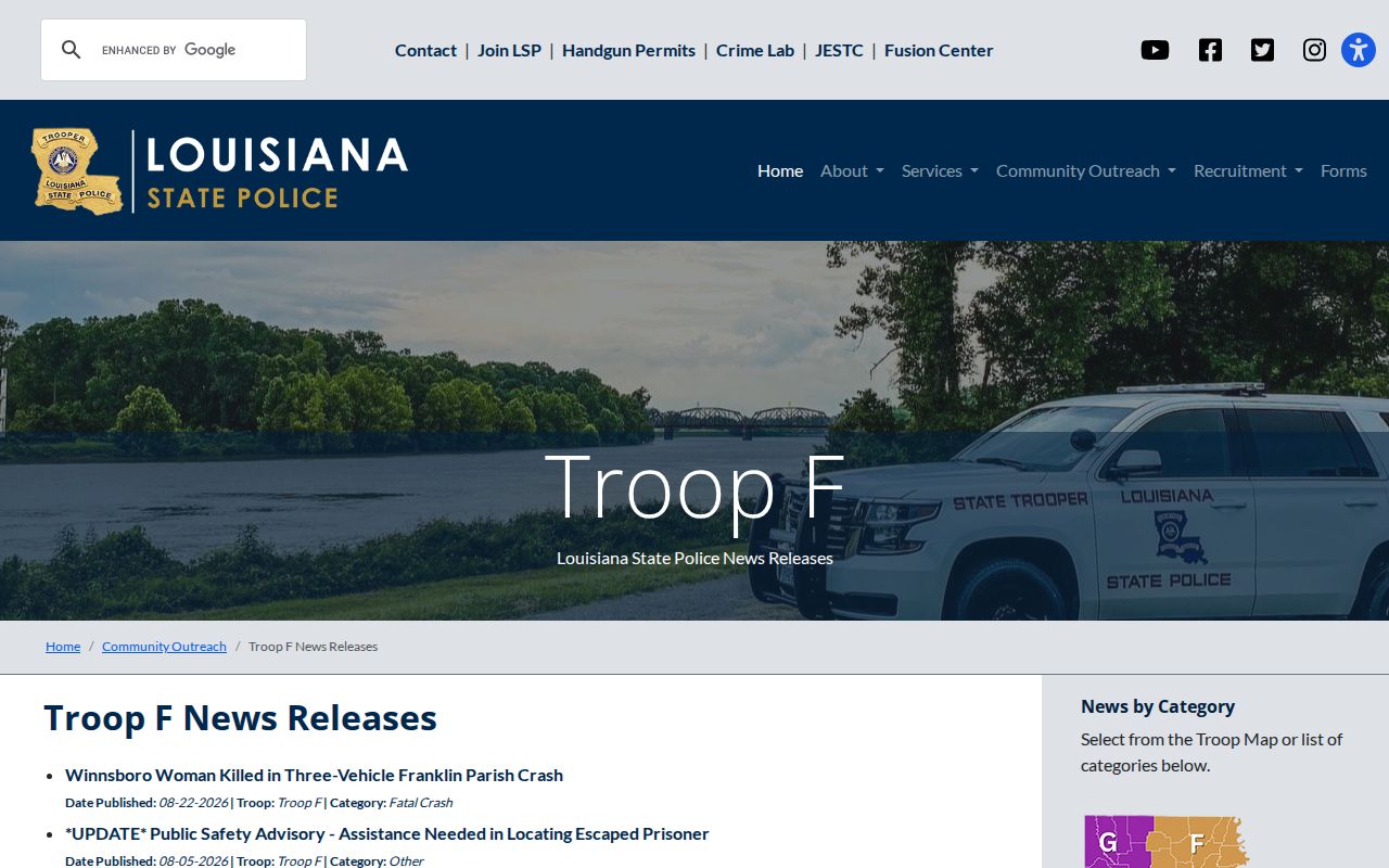 East Carroll Parish arrest news on Louisiana State Police Troop F release index